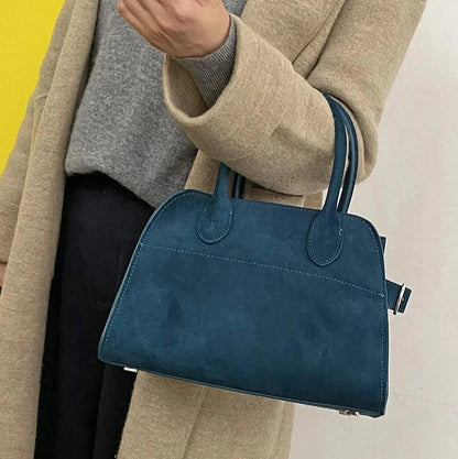 Suede Leather Italian Classic handbag. Genuine Cowhide Leather with hand and shoulder straps. 250x190x180mm 9.84x7.48x7.08" + 300x190x160mm 11.81x 7.48 x 6.30 - Moda-Airneis