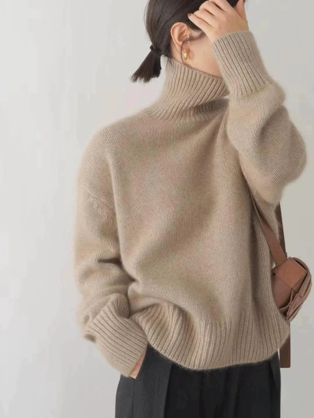 100% pure cashmere turtleneck women's loose sweater / jumper