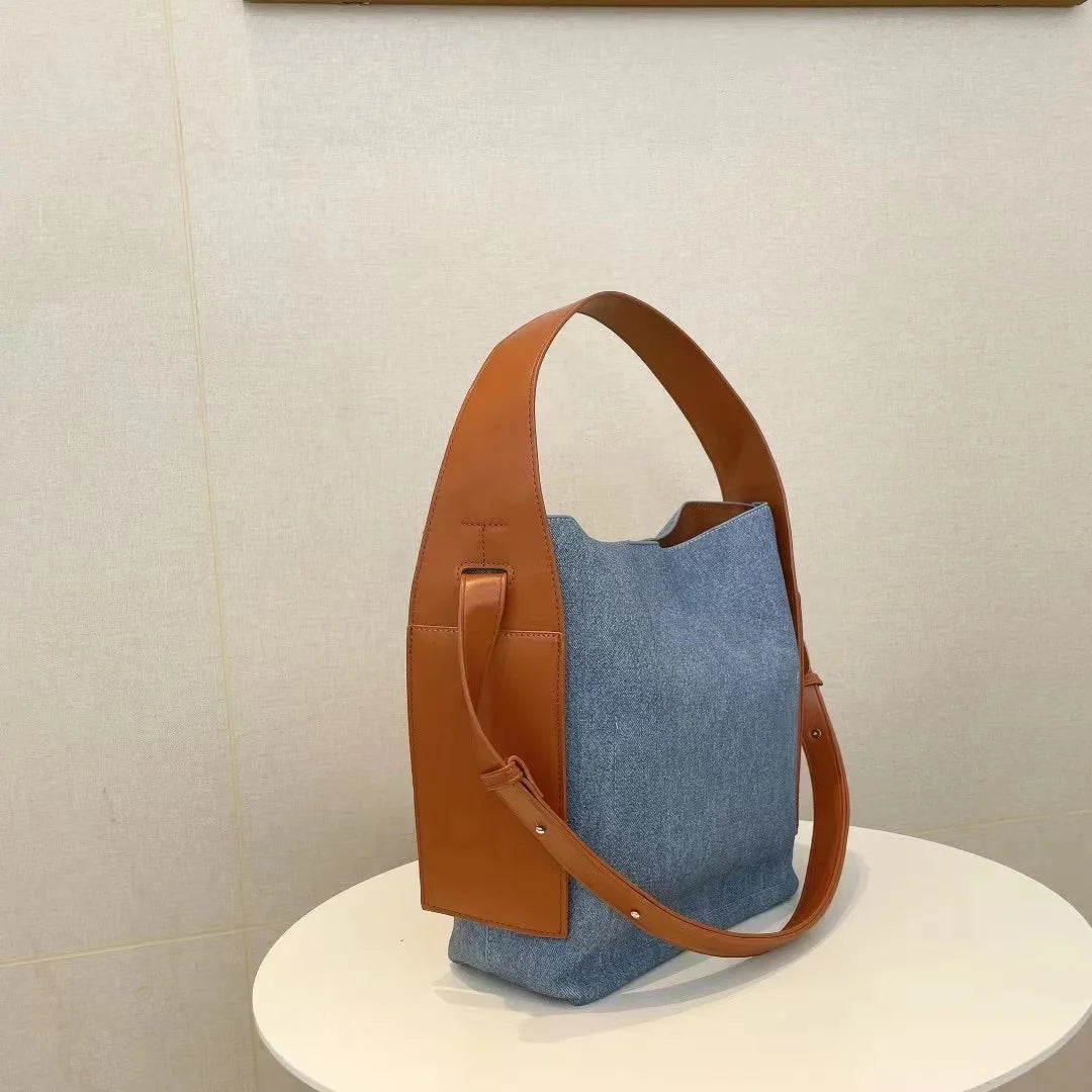 High Quality Genuine Leather Bucket Tote Handbag Purse