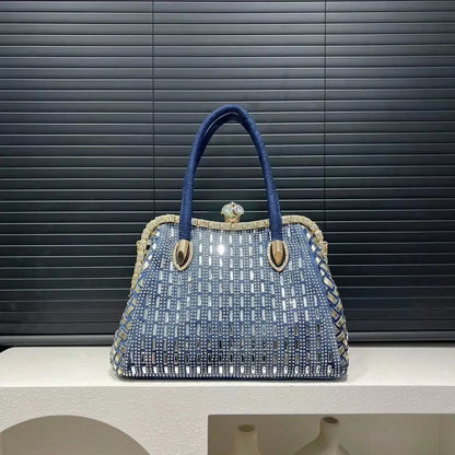 'Eve' Denim and 'diamonds' evening, clubbing or anytime (there are no rules here!) stylish, cute bag. Submit to your inner bling :) - Moda-Airneis