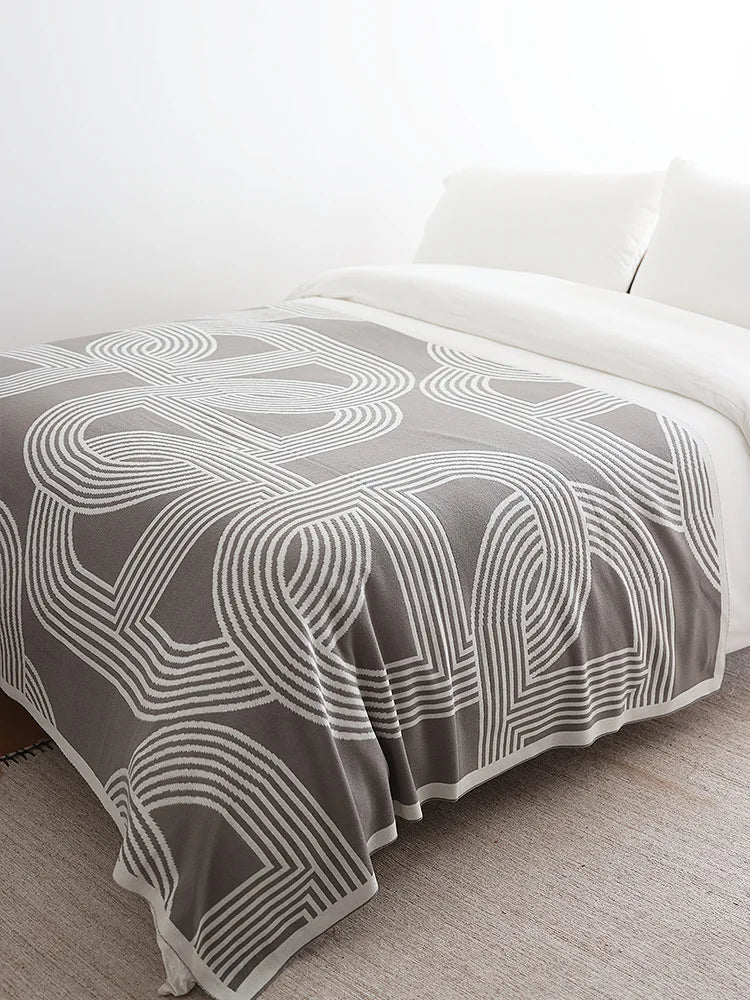 Knitted bed/sofa throw Soft geometric pattern. 130cm x 180cm  51.2" x 71"