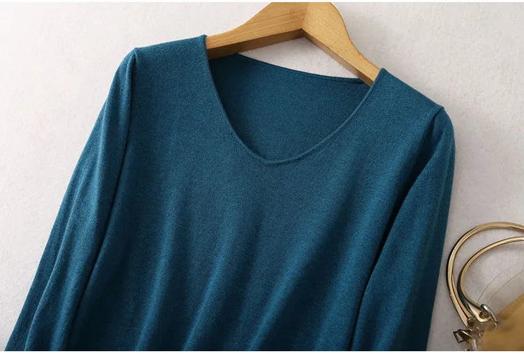 Women Luxurious 85% Silk 15% Cashmere V Neck Long Sleeve Pullover Sweater