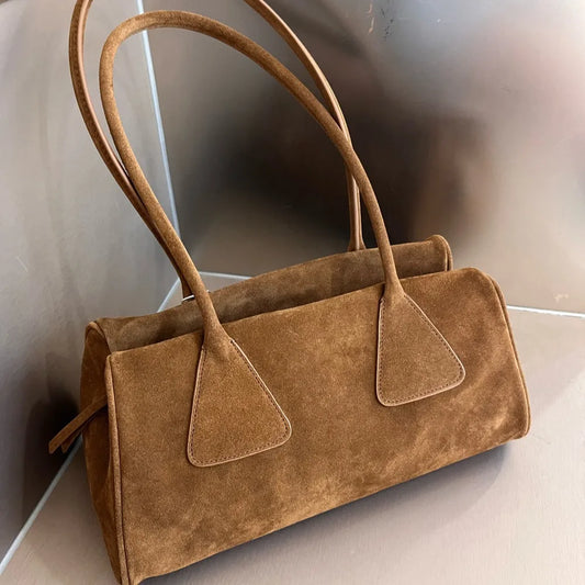 High-grade genuine leather (suede and full grain)  triangular leather handbag   320x150x170mm