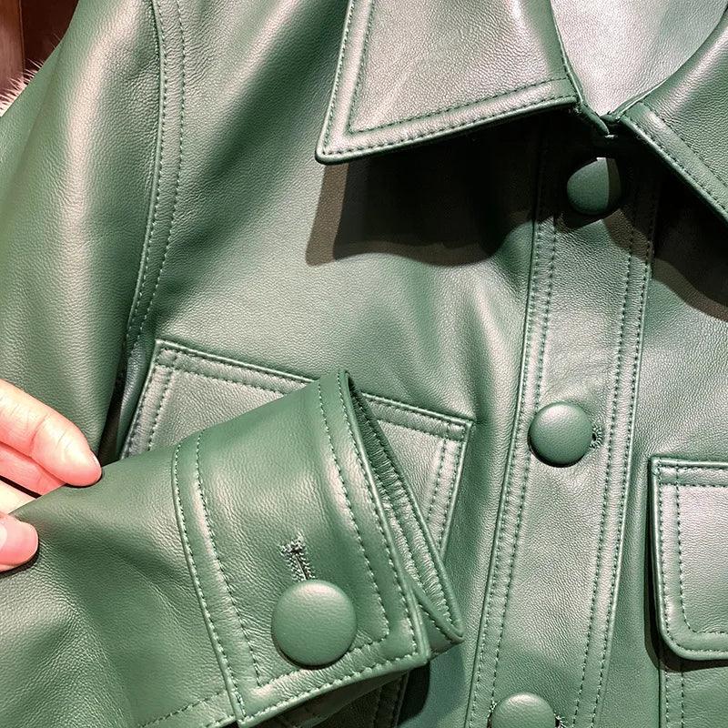 Short beautifly soft and luxurious Real Sheepskin Leather Jackets Chic Lapel Single-breasted - Moda-Airneis