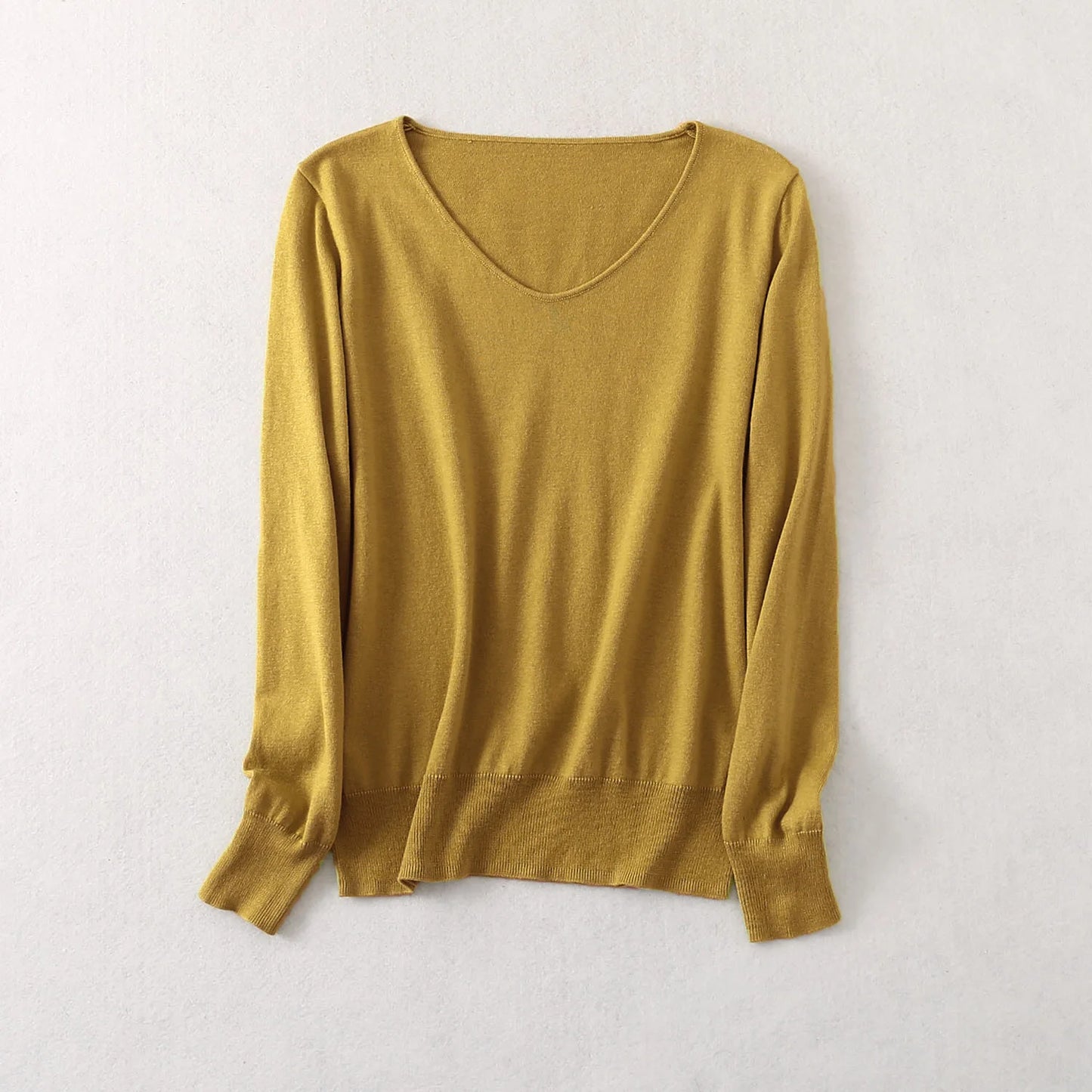 Women Luxurious 85% Silk 15% Cashmere V Neck Long Sleeve Pullover Sweater