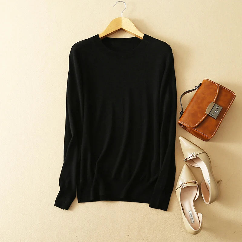 Women luxurious 85% Silk 15% Cashmere Round Neck Long Sleeve Pullover Sweater Top