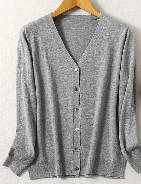 Lightweight Sweater in beautiful Mulberry Silk, Cashmere & cotton Blend V Neck Buttons Down Long Sleeve Knit Cardigan Top