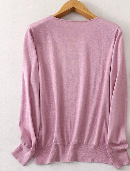 Women Luxurious 85% Silk 15% Cashmere V Neck Long Sleeve Pullover Sweater