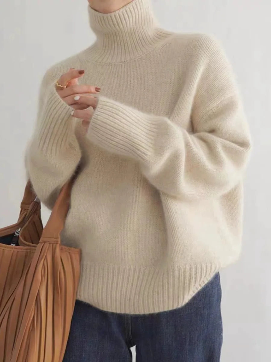 100% pure cashmere turtleneck women's loose sweater / jumper