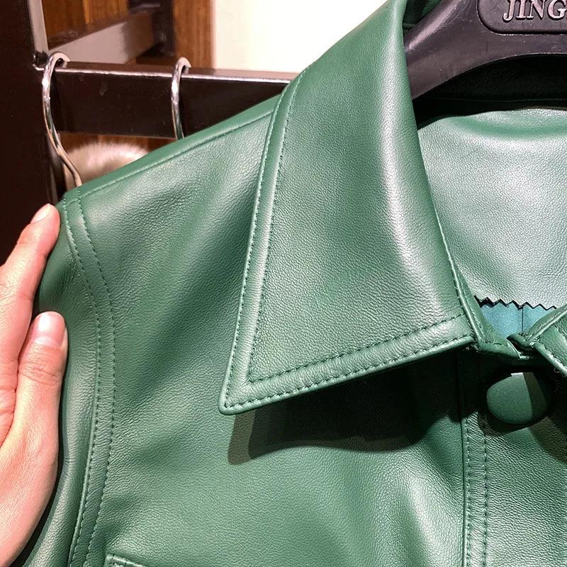 Short beautifly soft and luxurious Real Sheepskin Leather Jackets Chic Lapel Single-breasted - Moda-Airneis