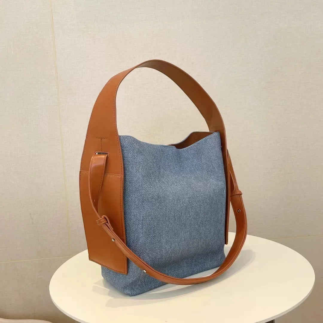 High Quality Genuine Leather Bucket Tote Handbag Purse