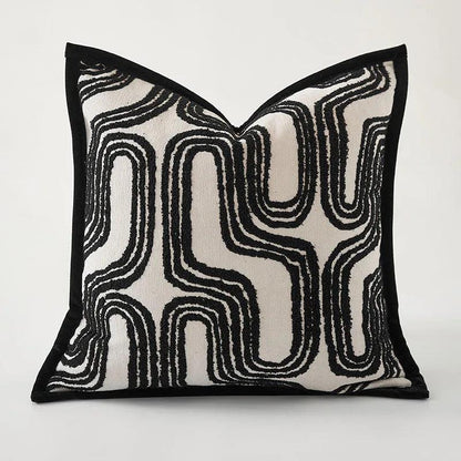 Beige Black Luxury Cushion Cover Retro Chenille Jacquard Pillow Cover 18" x 18" 45cm x 45cm - Moda-Airneis
