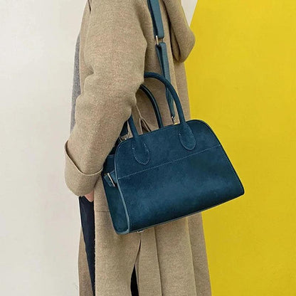 Suede Leather Italian Classic handbag. Genuine Cowhide Leather with hand and shoulder straps. 250x190x180mm 9.84x7.48x7.08" + 300x190x160mm 11.81x 7.48 x 6.30 - Moda-Airneis