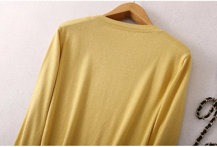 Women luxurious 85% Silk 15% Cashmere Round Neck Long Sleeve Pullover Sweater Top