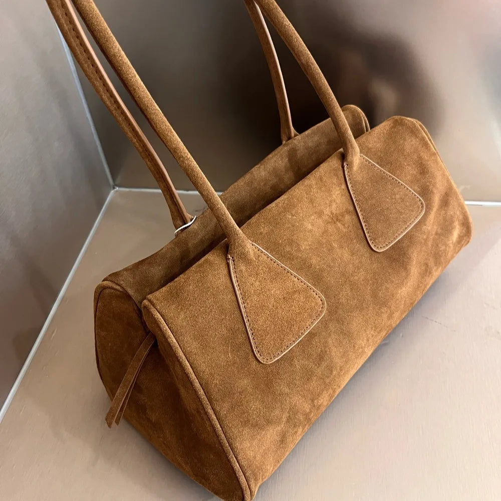 High-grade genuine leather (suede and full grain)  triangular leather handbag   320x150x170mm