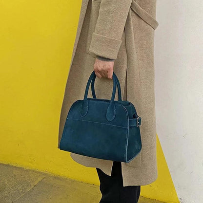 Suede Leather Italian Classic handbag. Genuine Cowhide Leather with hand and shoulder straps. 250x190x180mm 9.84x7.48x7.08" + 300x190x160mm 11.81x 7.48 x 6.30 - Moda-Airneis