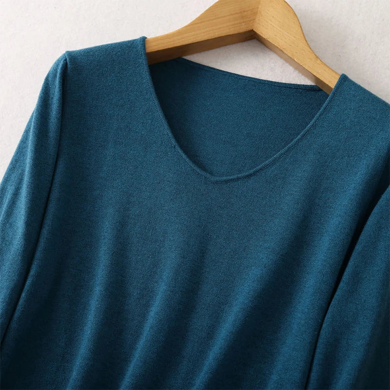 Women Luxurious 85% Silk 15% Cashmere V Neck Long Sleeve Pullover Sweater