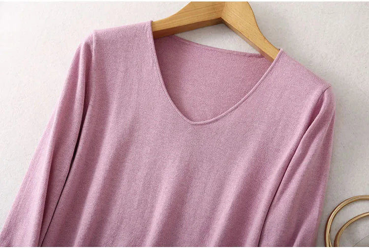 Women Luxurious 85% Silk 15% Cashmere V Neck Long Sleeve Pullover Sweater