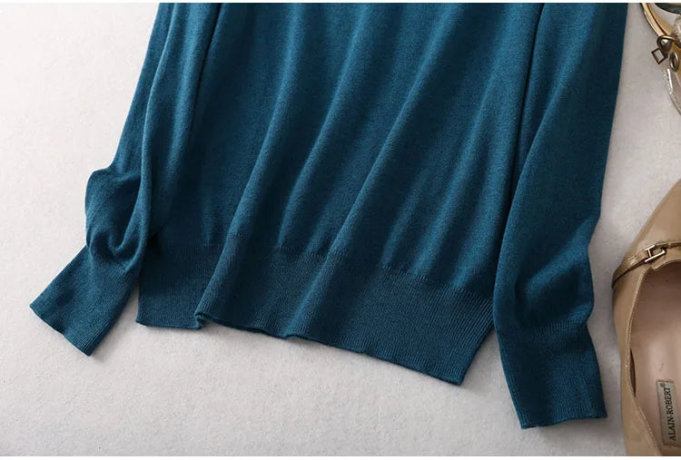 Women Luxurious 85% Silk 15% Cashmere V Neck Long Sleeve Pullover Sweater