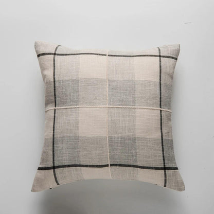Simple Plaid Cushion Cover Brown Grey Embroidery Stripe 45x45cm 60x60cm Cotton Linen Pillow Cover Home Decoration Living Room - Moda-Airneis