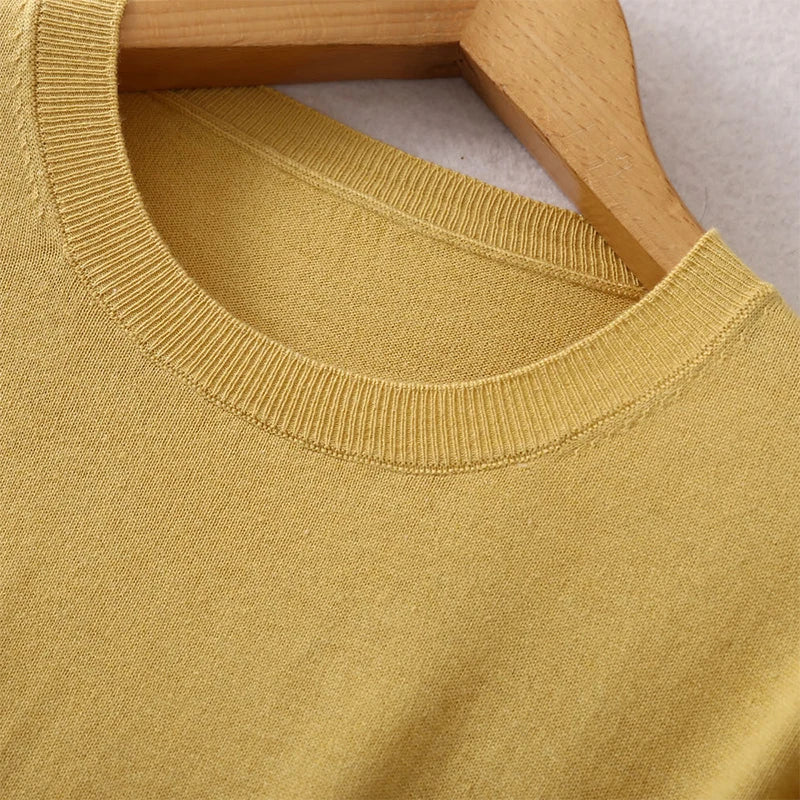 Women luxurious 85% Silk 15% Cashmere Round Neck Long Sleeve Pullover Sweater Top