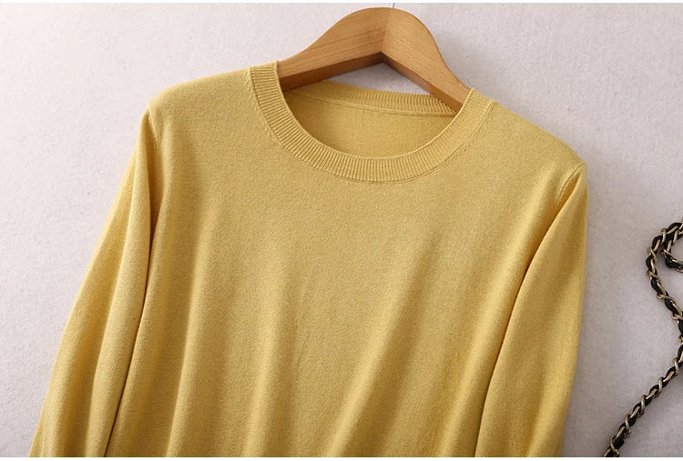 Women luxurious 85% Silk 15% Cashmere Round Neck Long Sleeve Pullover Sweater Top