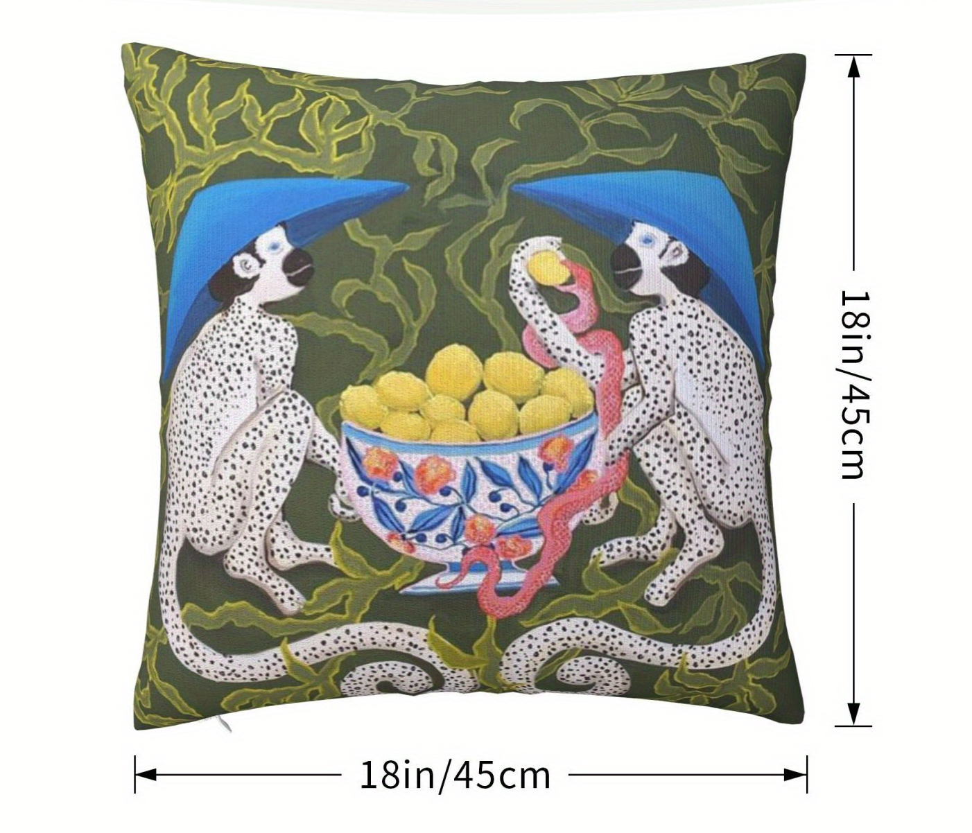 Plush Decorative Pillow Cover, Double-Sided Monkey & Peach Print, Woven Cushion Case  18x18" 45 x 45 cm