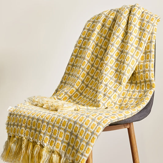 Soft & Cozy Yellow Knit Throw Blanket with Fringe