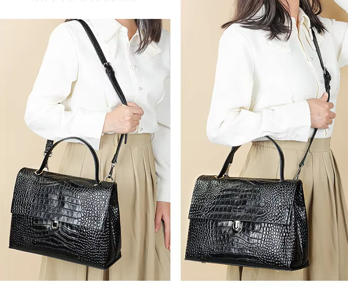 High-grade Leather Women's Luxury Crocodile Pattern Handbag 31.5cm