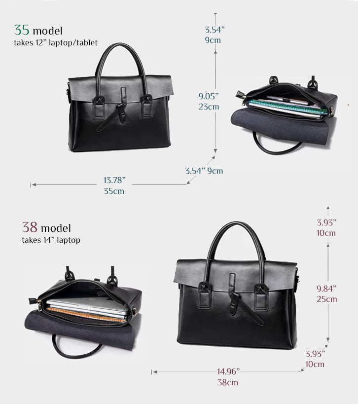 Genuine leather Women briefcase business takes 14 inch laptop handbag computer/laptop  13.77x3.35x9.05"  35x9x23cm