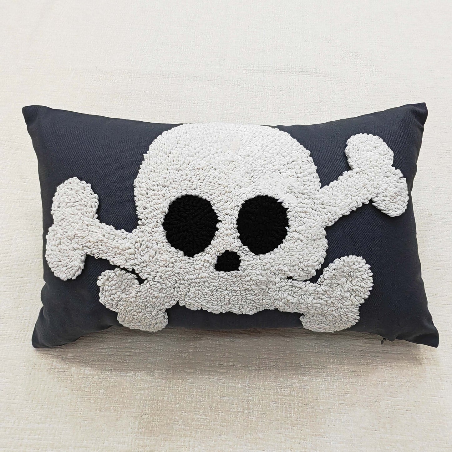 Contemporary Skull & Crossbones Throw Pillow Cover, 30 x 50 cm,Limited Edition Handcrafted Chenille, Cotton & Polyester Blend with Zipper Closure,