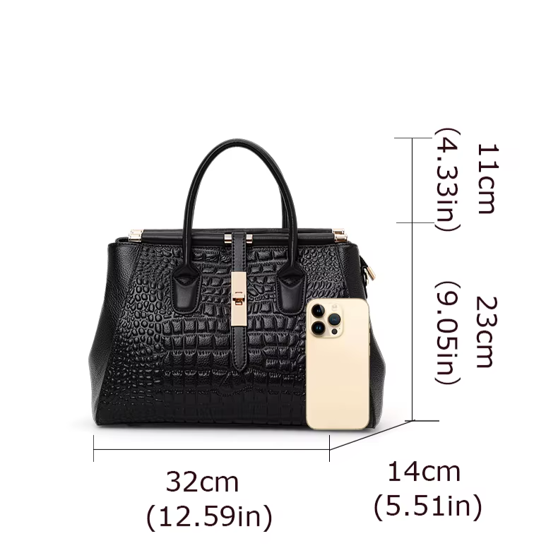 Genuine leather women's handbag, crocodile pattern design, high-end luxury cowhide. 32x23cm   12.50x9.05"